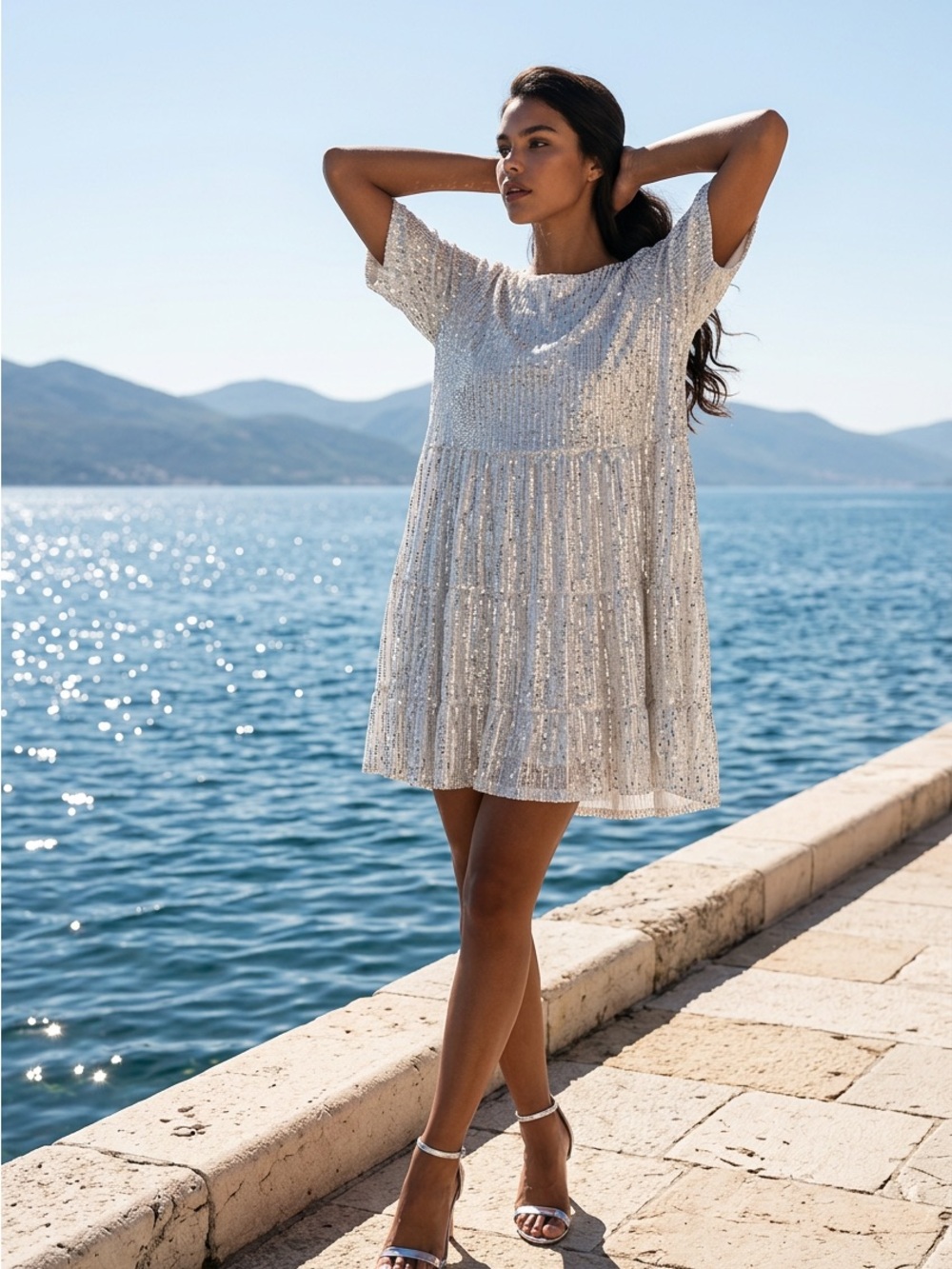 Cute silvery sequin sparkling dress